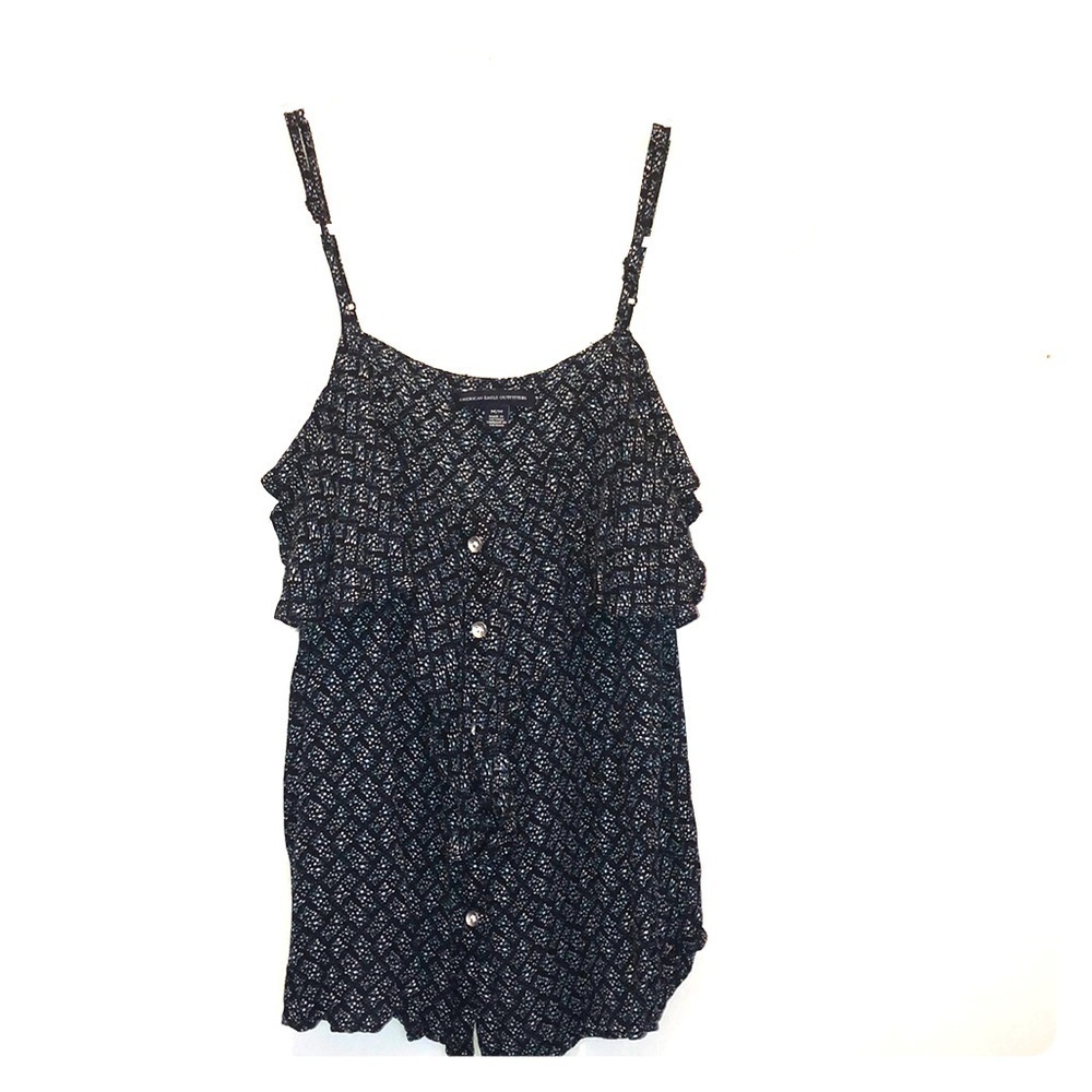 2/$15 American Eagle - Navy & Cream Printed Sleeveless Button Front Top – M